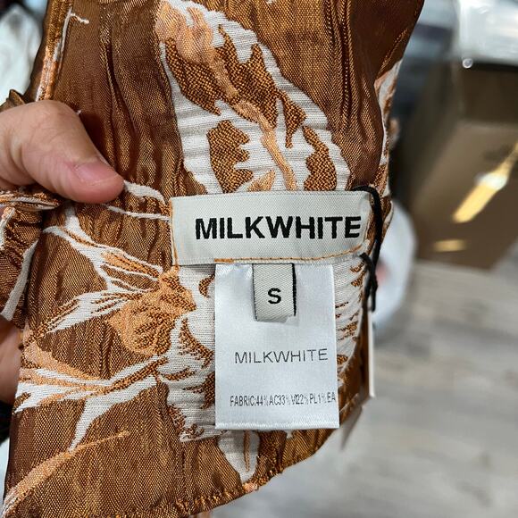 New! Milkwhite Revolve Cropped Open Back Top Burnt Orange Floral Womens Small - Picture 8 of 10